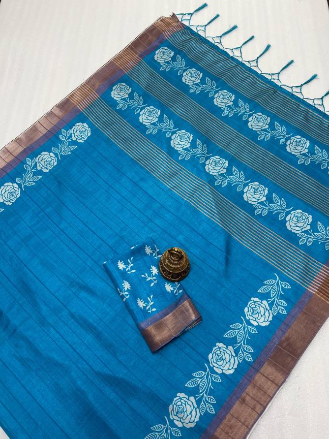 MG 421 Gold Jari Border Handloom Weaving Printed Sarees Wholesale Market In Surat